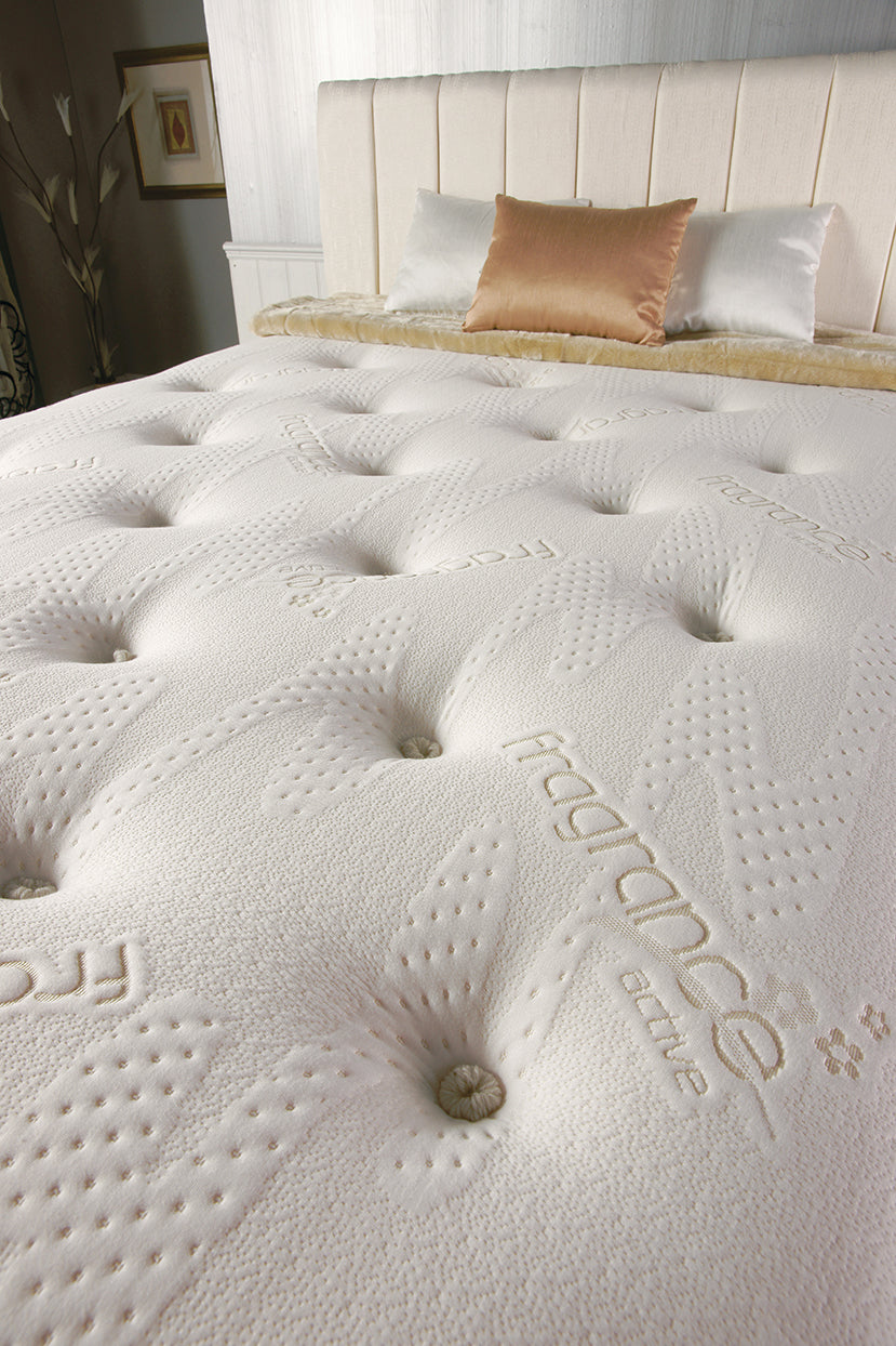 Ylang Ylang fragrance memory foam orthopaedic mattress in white, suitable for back pain relief, by Tender Sleep