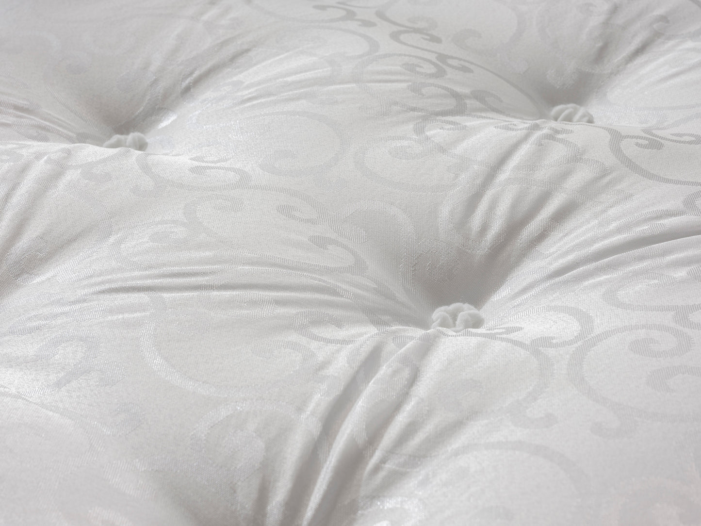 White damask tufted orthopaedic mattress with 12.5G springs by Tender Sleep, available in various sizes.