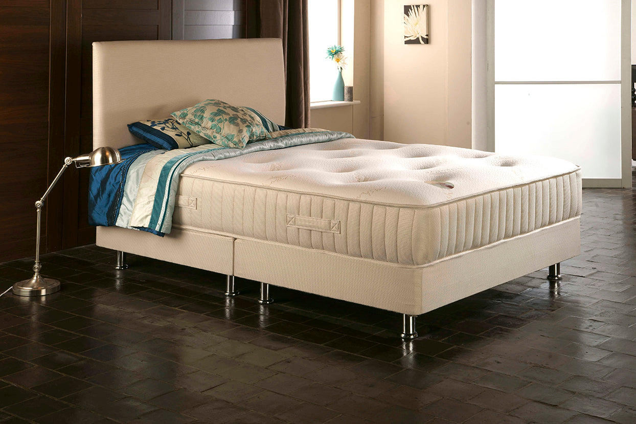 Luxury cashmere pocket spring mattress with 1000 springs, handcrafted by Tender Sleep, in a neutral fabric design