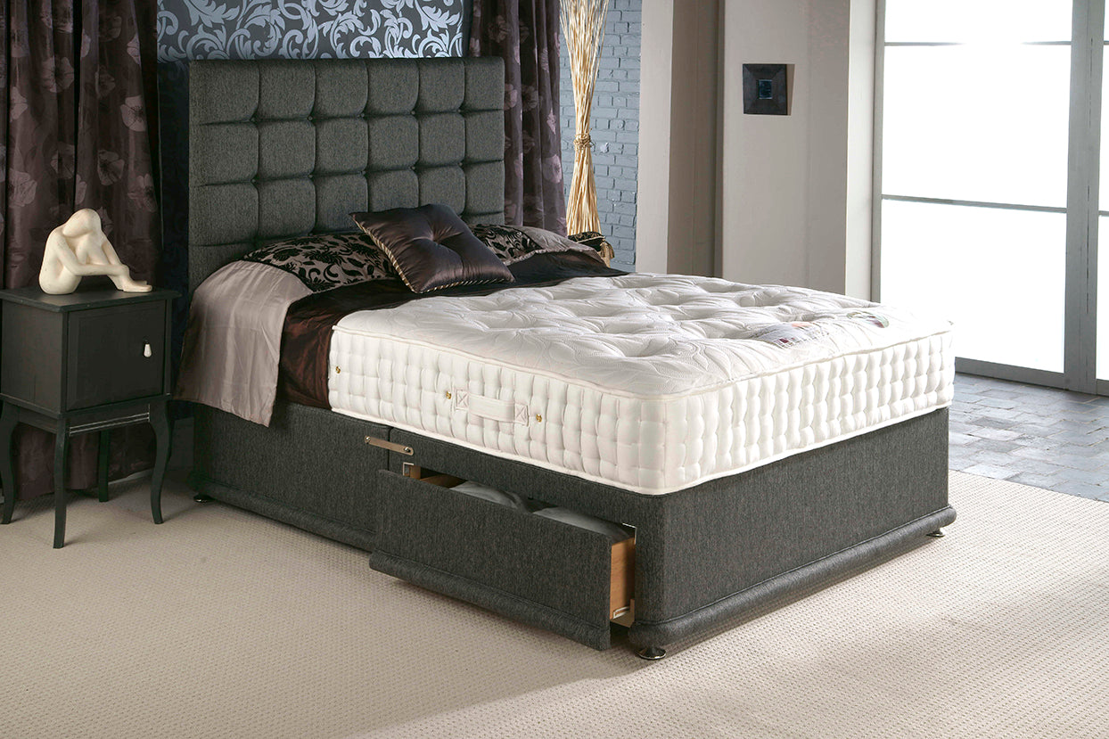 Pocket sprung contract mattress in white fabric, BS7177 Source 5 certified, suitable for commercial bedding needs.