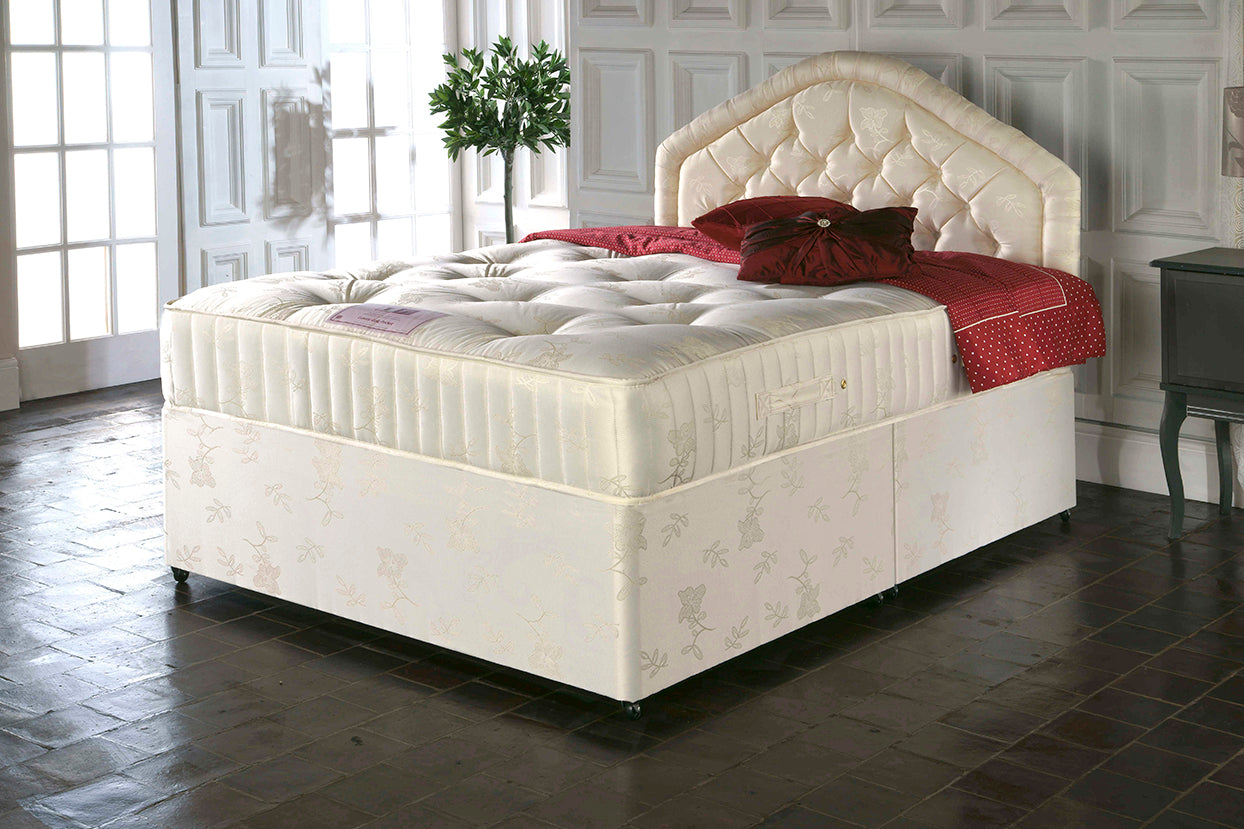 Luxury gold pocket spring mattress by Tender Sleep with 1000 springs, medium firm support, and anti-motion transfer