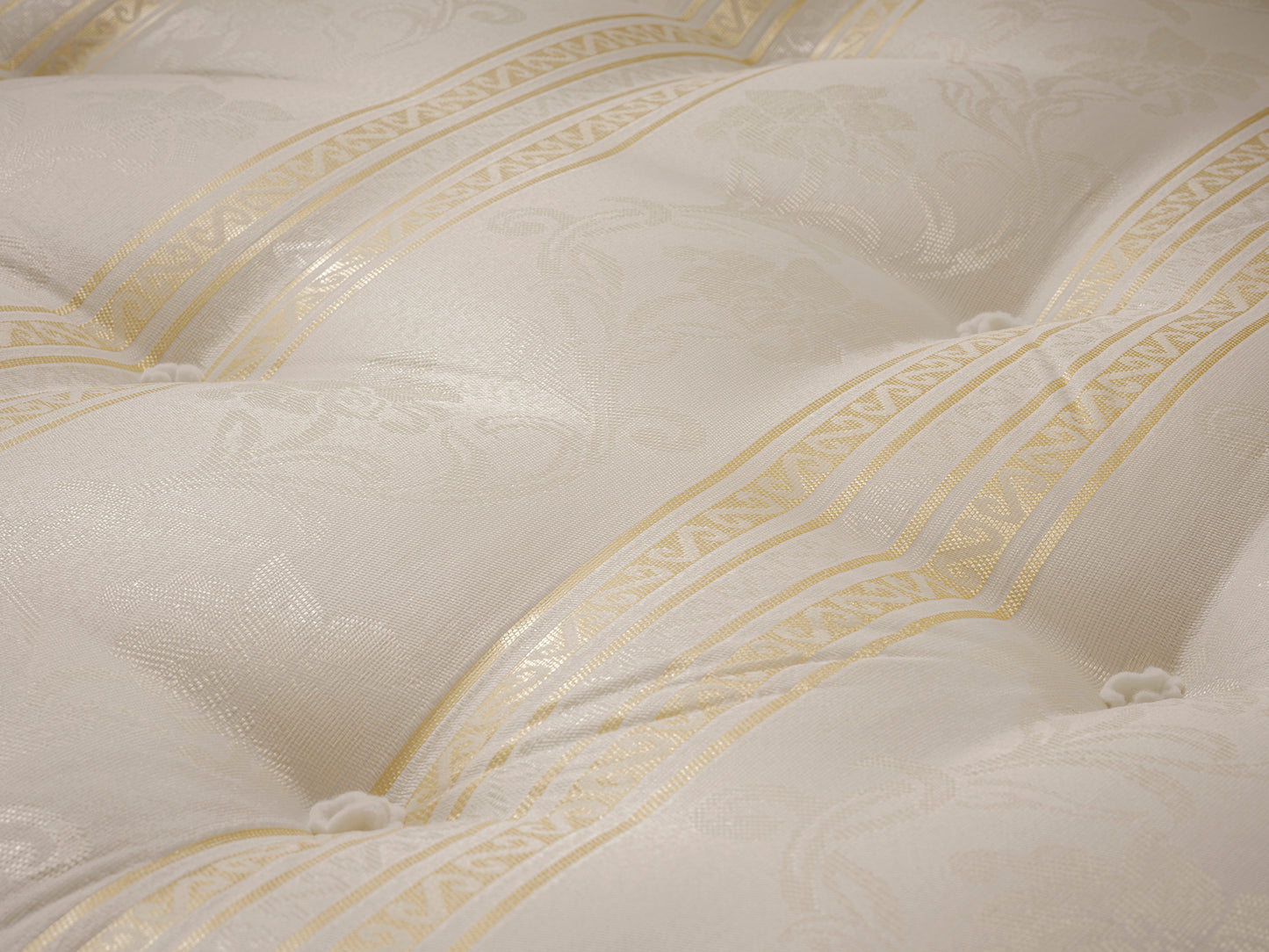 White damask tufted orthopaedic mattress with 12.5G springs by Tender Sleep, available in multiple sizes.