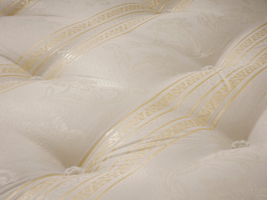 White damask tufted orthopaedic mattress with 12.5G springs by Tender Sleep, available in multiple sizes.